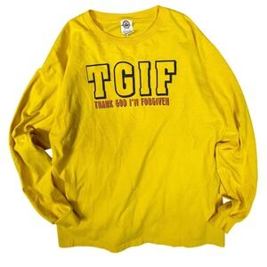 Delta Proweight Mens Yellow TGIF Thank God Im Forgiven Long Sleeve Shirt Large